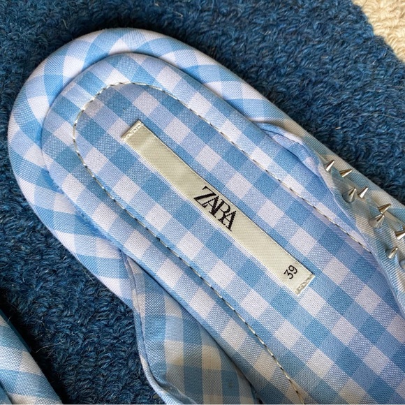 🩵 ZARA BLUE WHITE GINGHAM STUDDED FLIP FLOPS! - Picture 9 of 16
